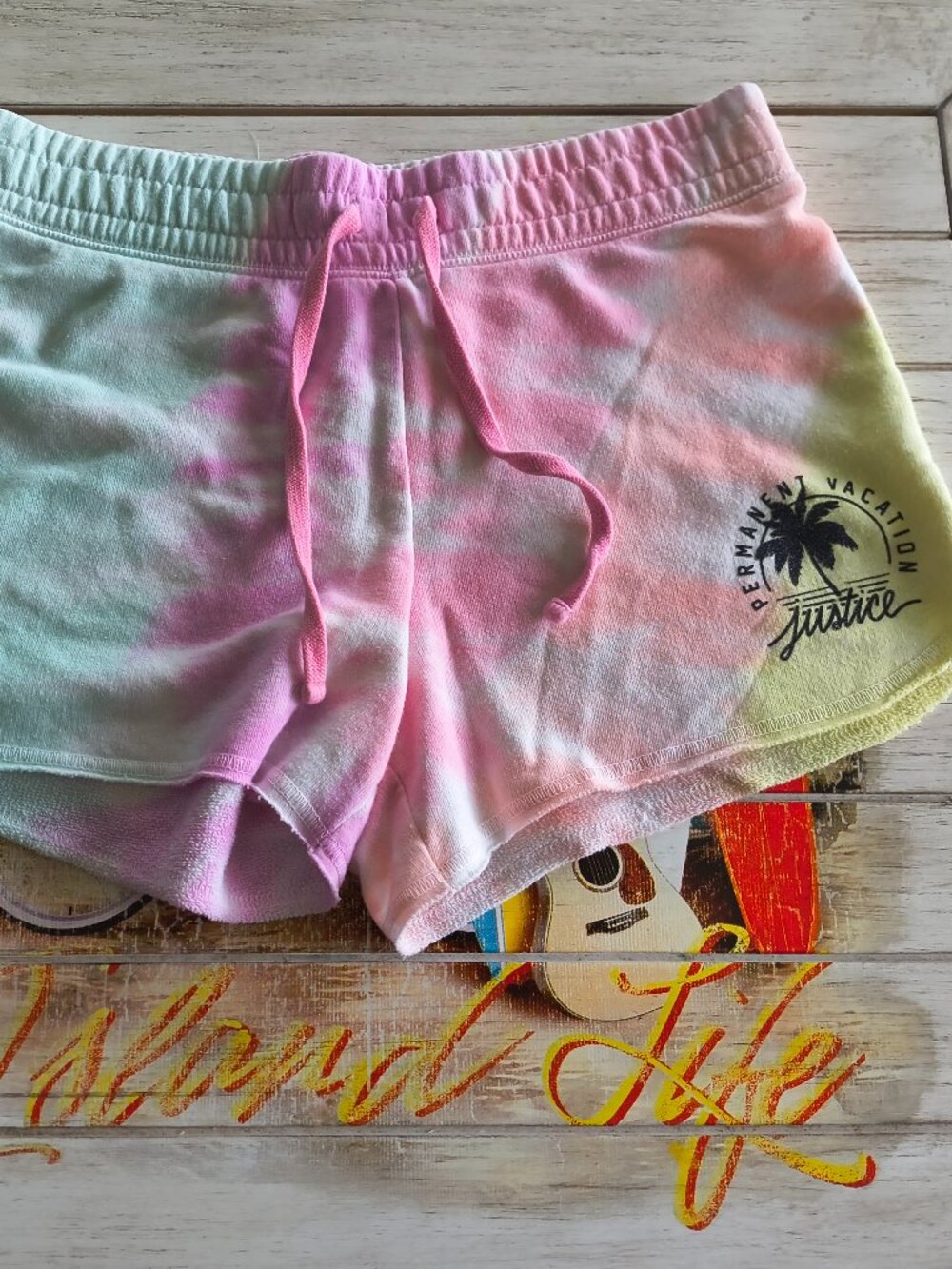 Tye Dye short shorts Justice Permanent Vacation theme